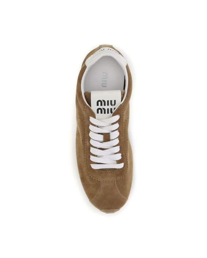 Miu Miu Brown Calf Leather Bos Taurus Athletic Sneakers Glam Steals