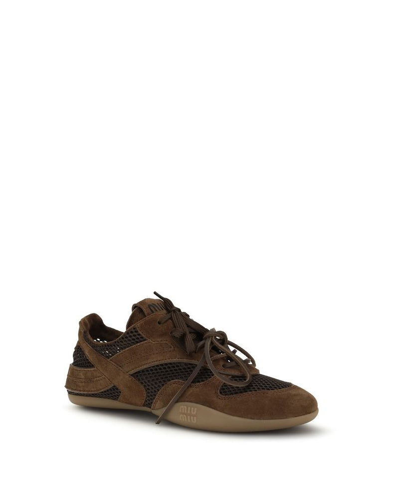 Miu Miu Brown Calf Leather Bos Taurus Athletic Sneakers 