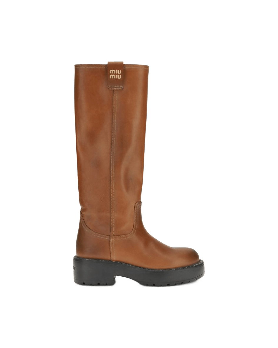 Miu Miu Brown Calf Leather Bos Taurus Boots