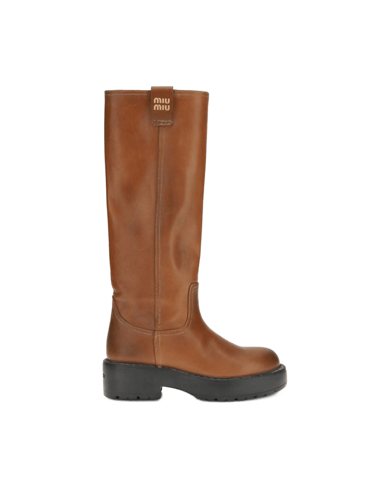 Miu Miu Brown Calf Leather Bos Taurus Boots Glam Steals