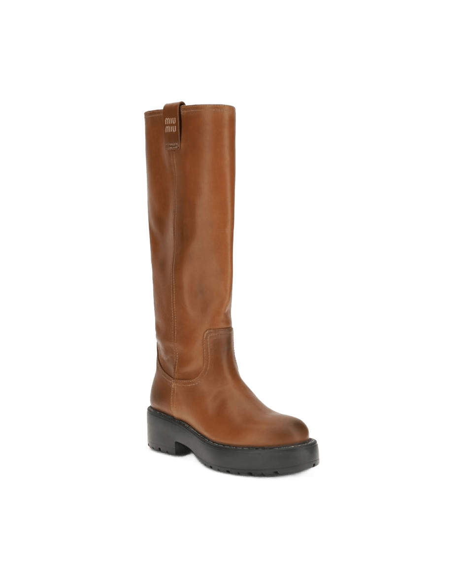 Miu Miu Brown Calf Leather Bos Taurus Boots