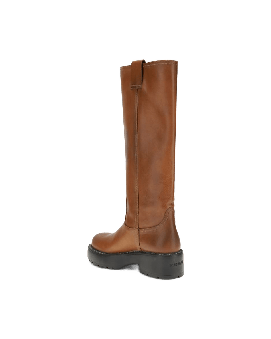 Miu Miu Brown Calf Leather Bos Taurus Boots Glam Steals