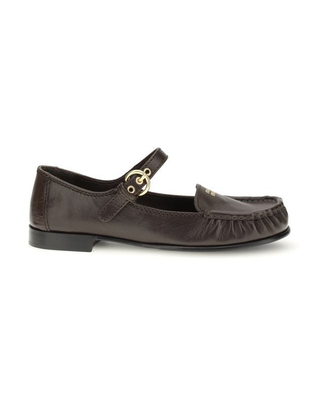Miu Miu Brown Calf Leather Bos Taurus Slip On Loafers Glam Steals