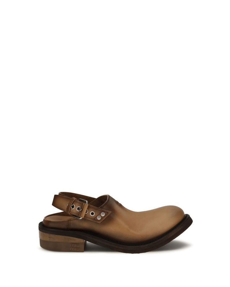 Miu Miu Brown Leather Calf Bos Taurus Mules Glam Steals