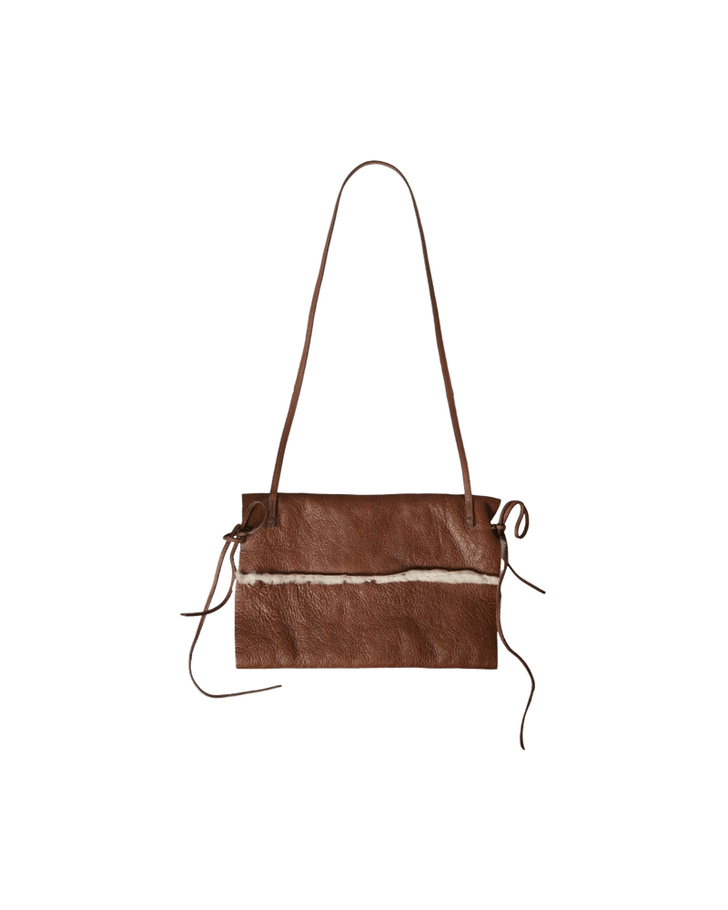 Miu Miu Brown Leather Fur Inner Lining Neck Strap Winterfleece Handwarmer Glam Steals