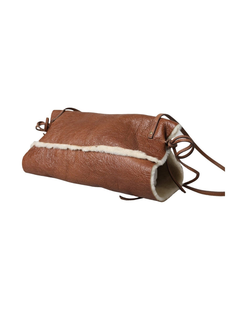 Miu Miu Brown Leather Fur Inner Lining Neck Strap Winterfleece Handwarmer Glam Steals