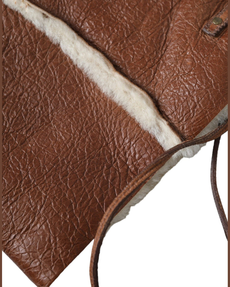Miu Miu Brown Leather Fur Inner Lining Neck Strap Winterfleece Handwarmer Glam Steals
