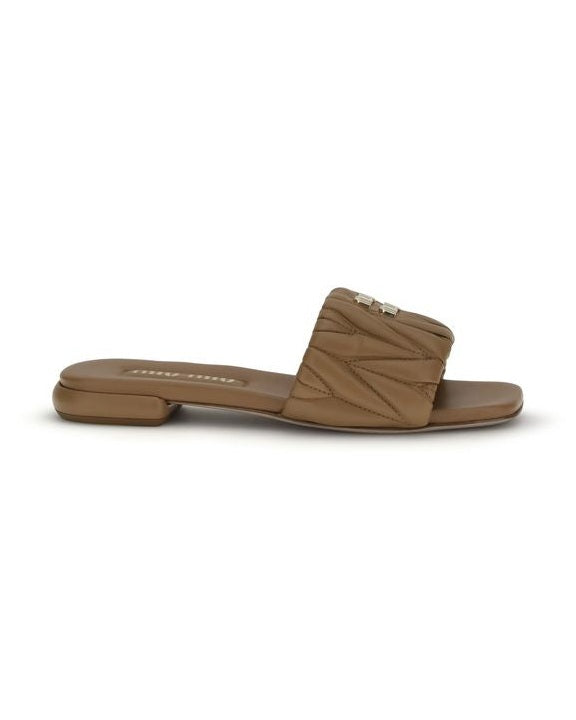 Miu Miu Calf Leather Bos Taurus Flat Sandals Flats