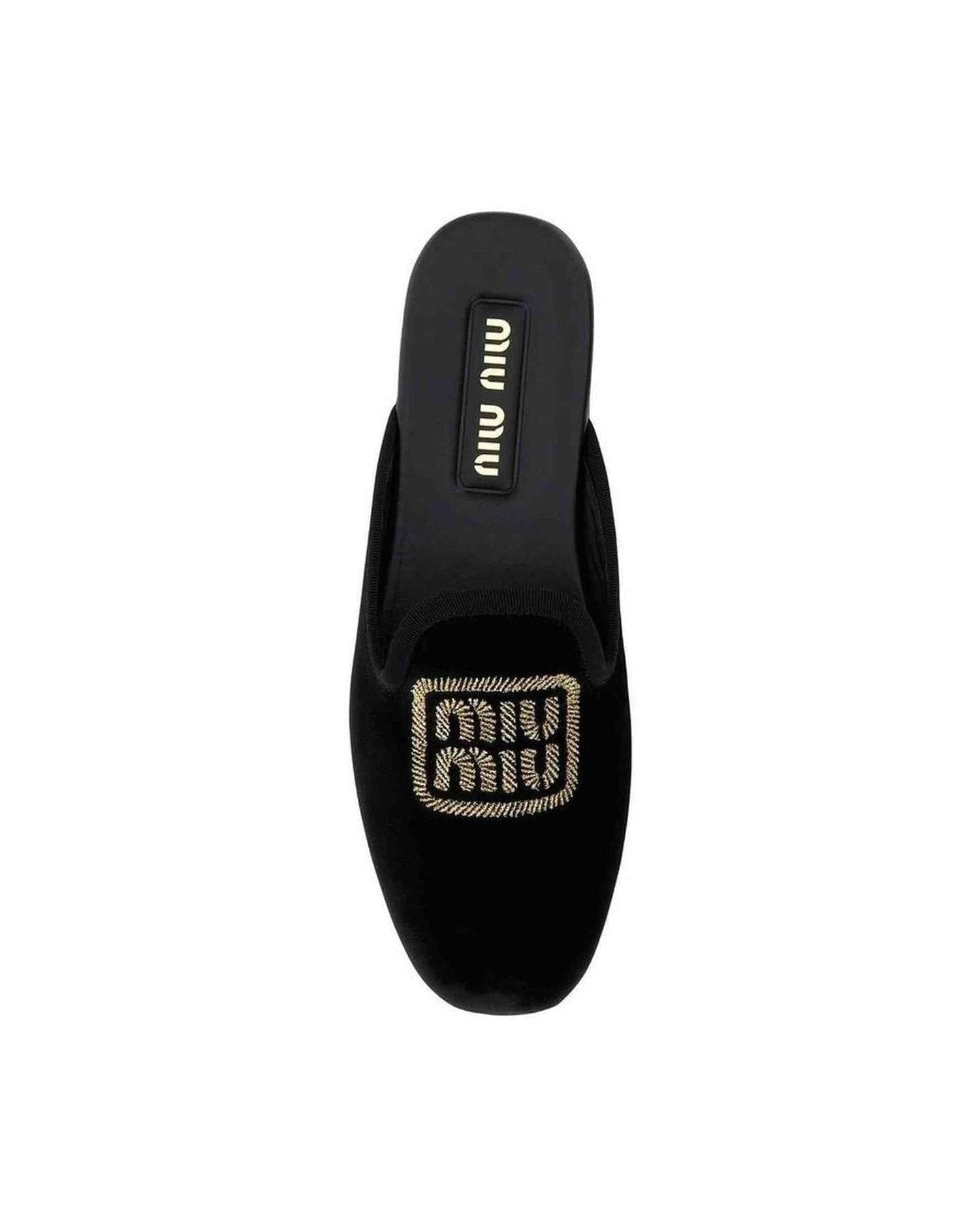 Miu Miu Logo Embroidered Slip On Mules Glam Steals