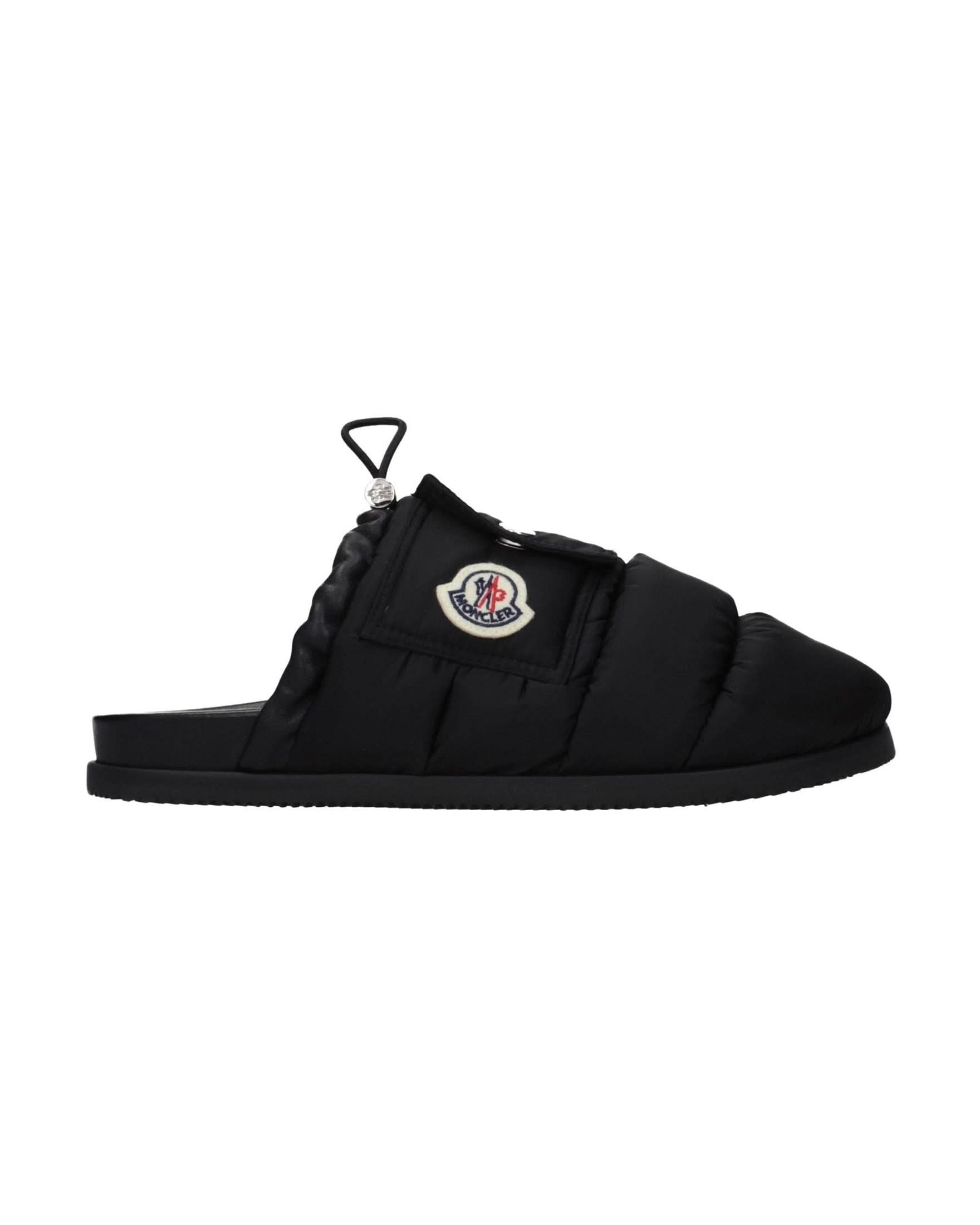Moncler Black Fabric Slippers 