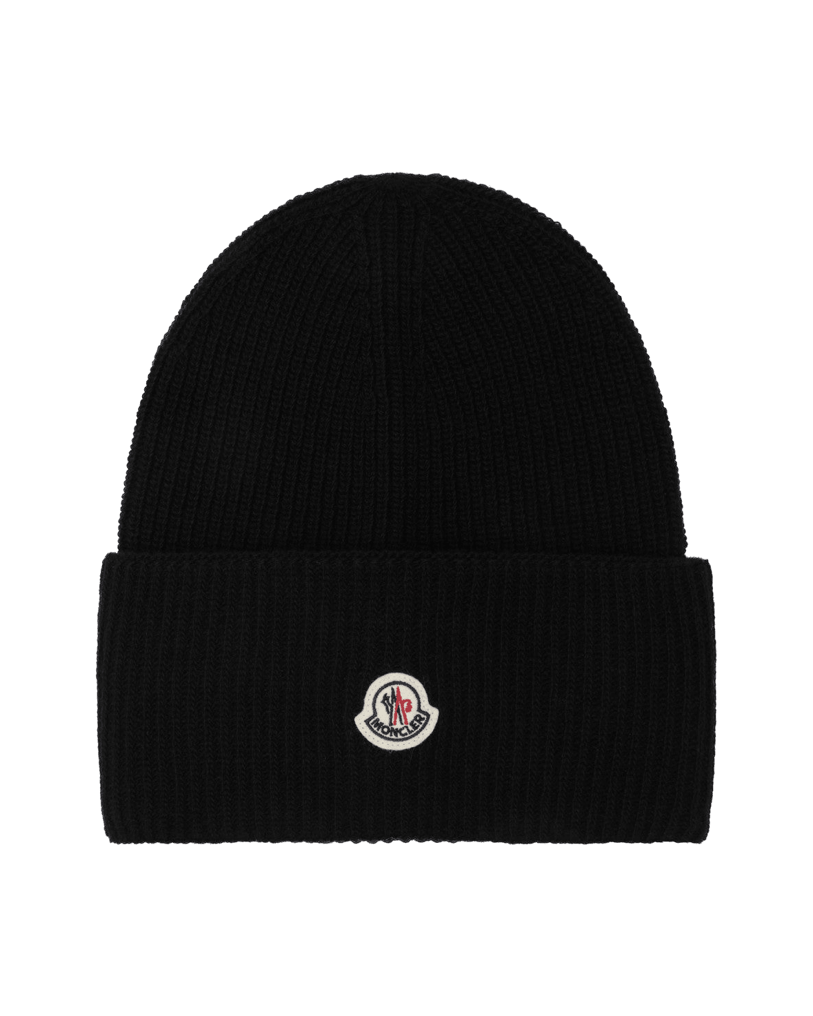 Moncler Black Wool Beanie with Logo Patch Glam Steals
