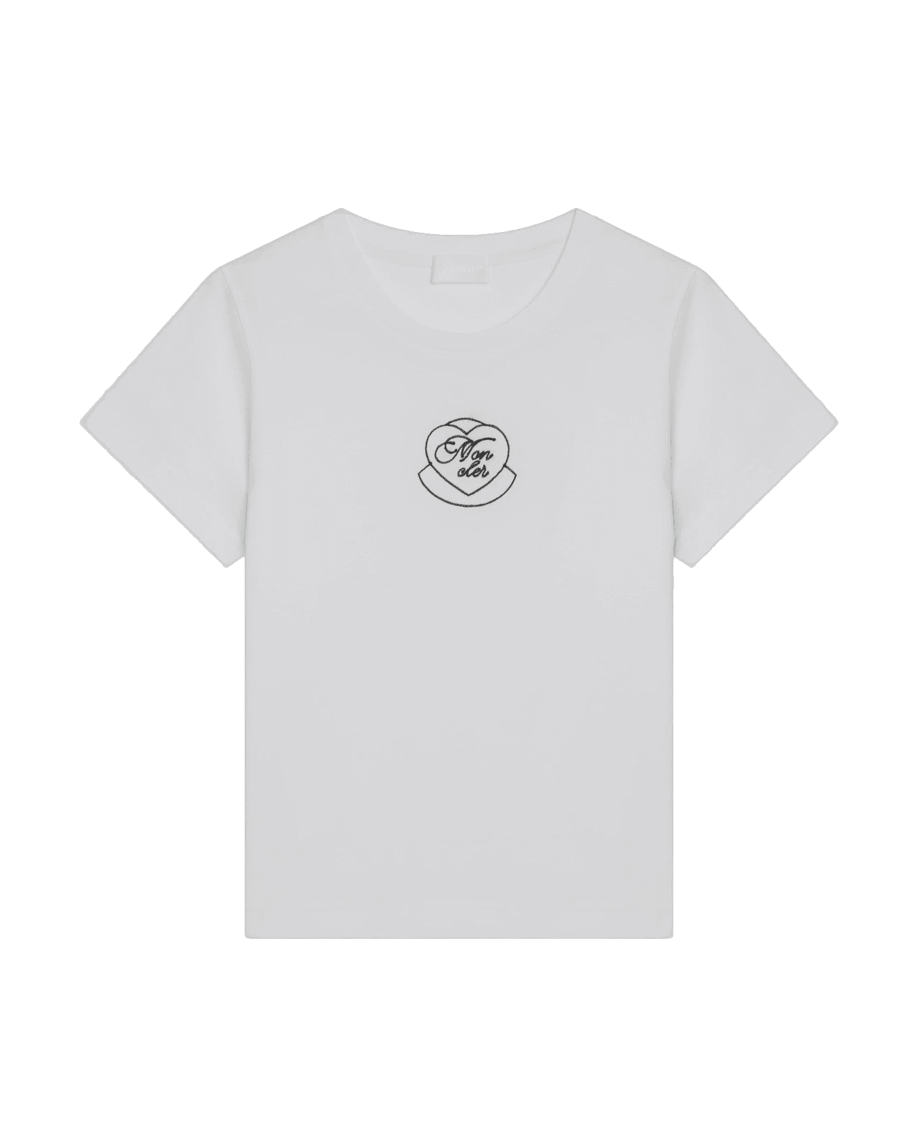 Moncler White Cotton T-shirt with Embroidered Heart Glam Steals