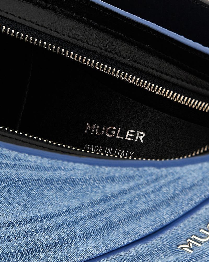 Mugler Denim Medium Spiral Curve 01 Shoulder Bag Glam Steals