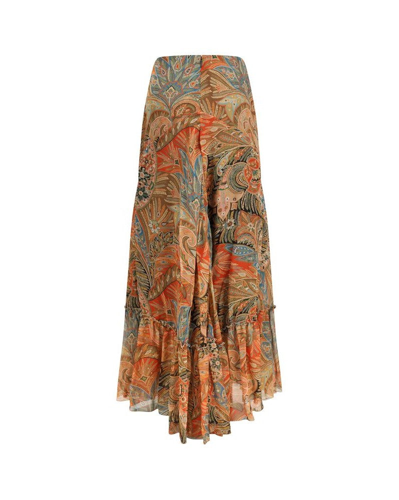 Multicolor Silk Long Skirt Glam Steals