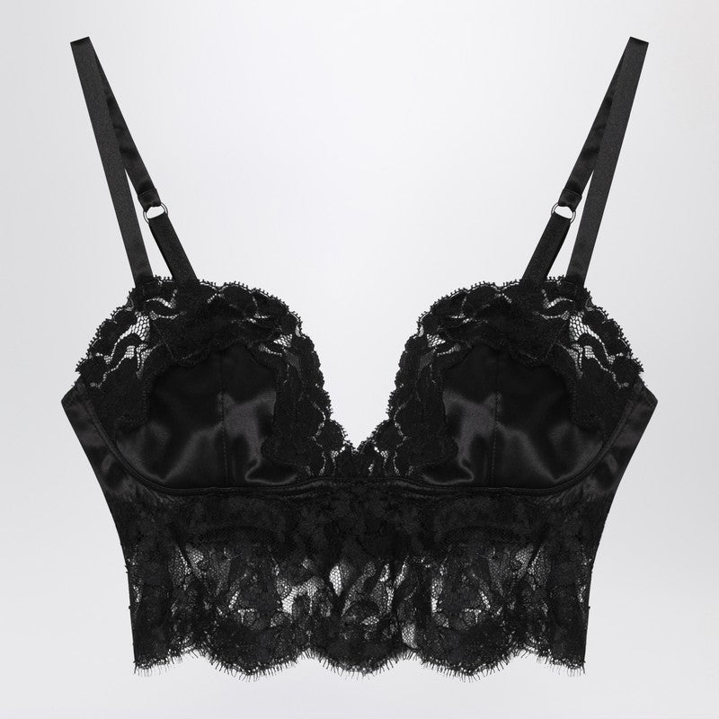 Dolce & Gabbana Black Silk Bralette Top in Satin Lace