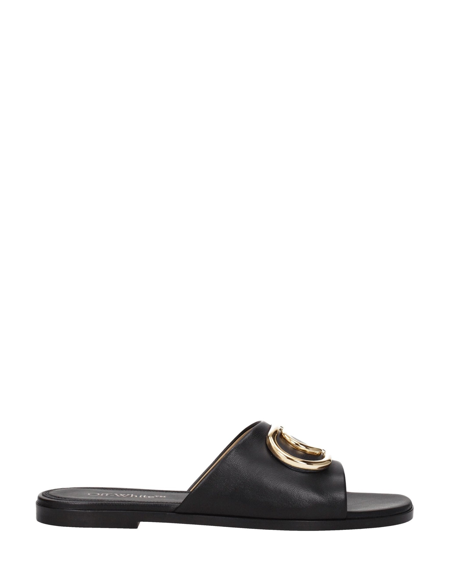 Off-White Black Leather Slippers Sandals Glam Steals