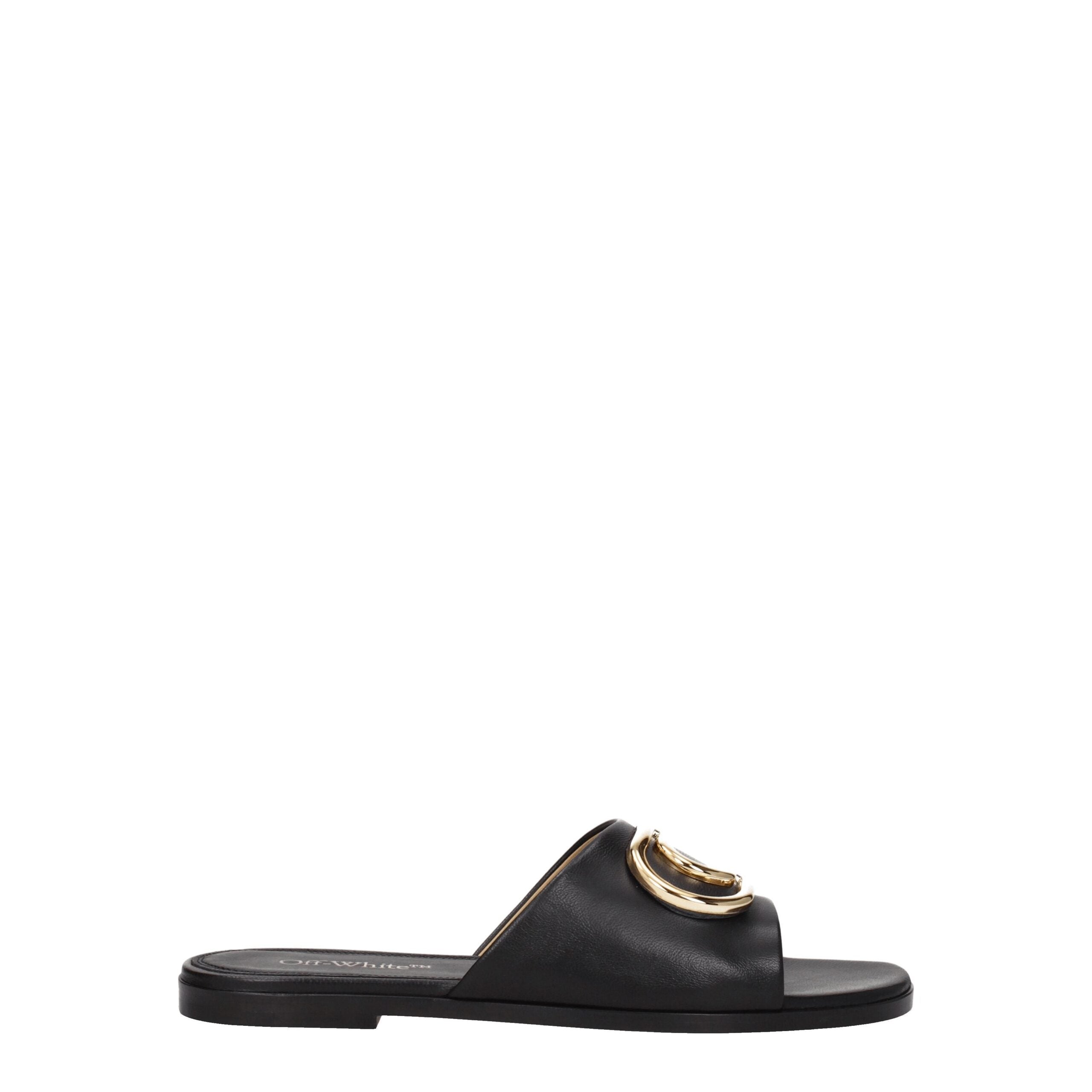 Off-White Black Leather Slippers Sandals Glam Steals