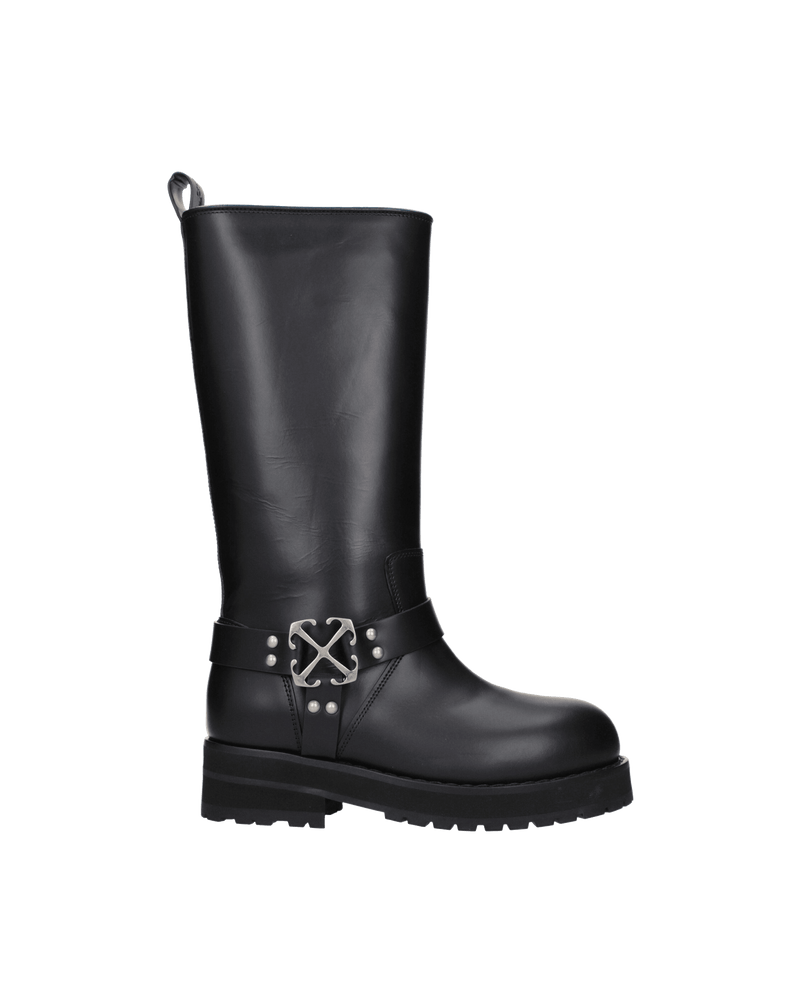 Off- Leather White Flat Boots Glam Steals