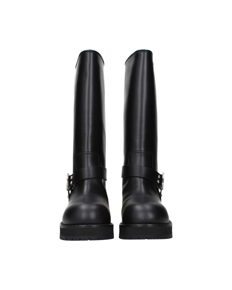 Off-white Leather Black Flat Boots Glam Steals