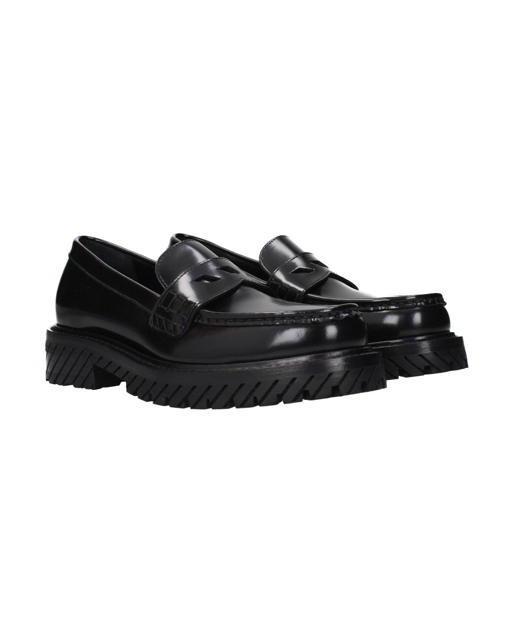 Off-white Leather Off Slip On Loafers Flats