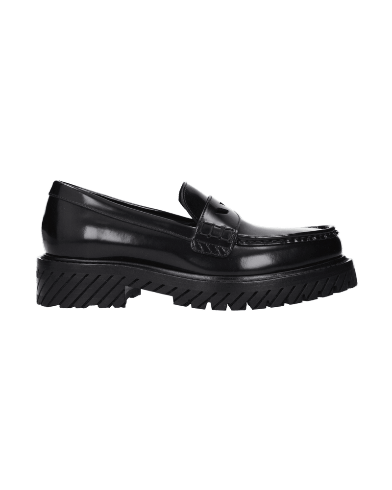 Off-white Leather Off Slip On Loafers Flats