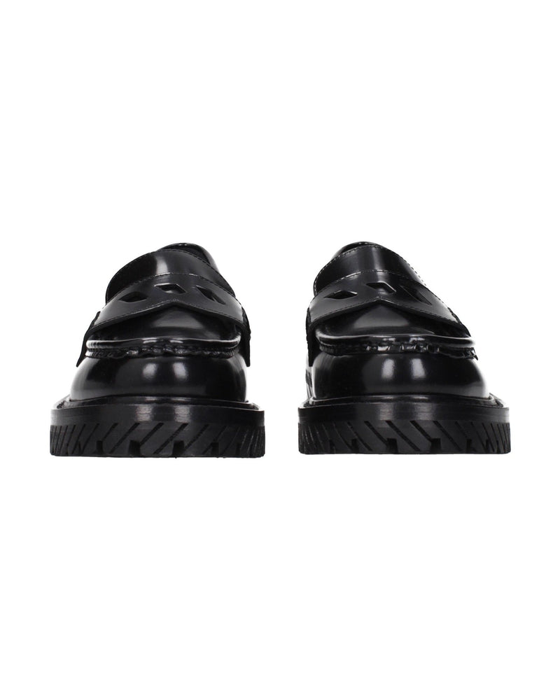 Off-white Leather Off Slip On Loafers Flats