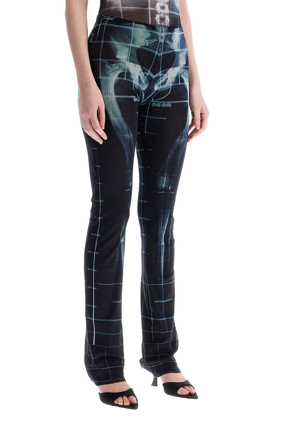 Jean Paul Gaultier Polyamide Pants With Skeleton Black Print