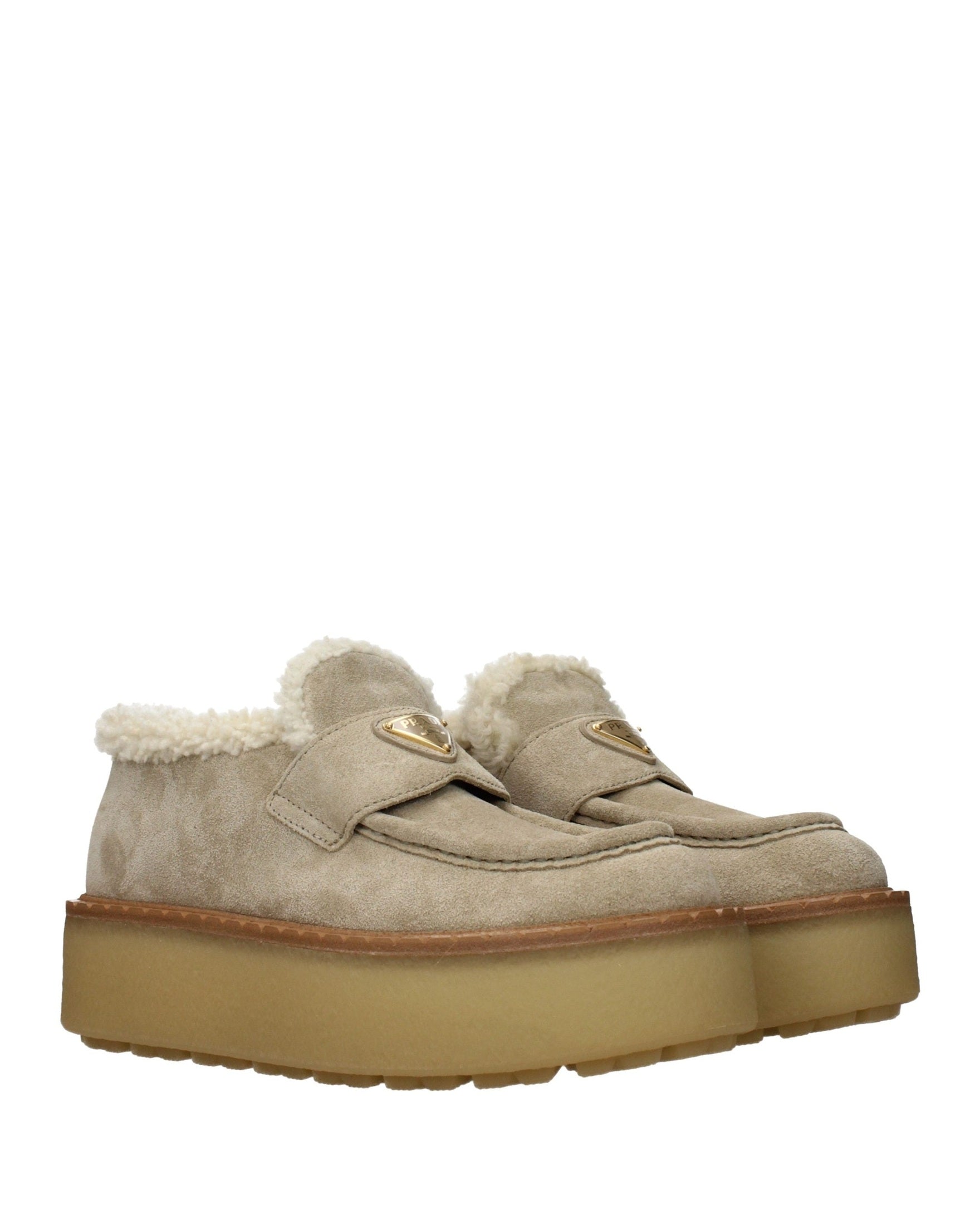 Prada Beige Leather Platform Loafers 