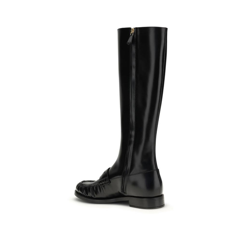 Prada Black Calf Leather Bos Taurus Flat Boots Glam Steals