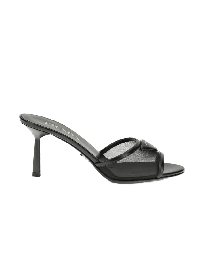 Prada Black Calf Leather Bos Taurus Stiletto Heel Sandals Glam Steals