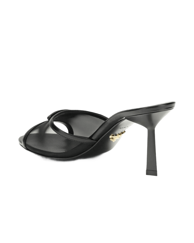 Prada Black Calf Leather Bos Taurus Stiletto Heel Sandals Glam Steals