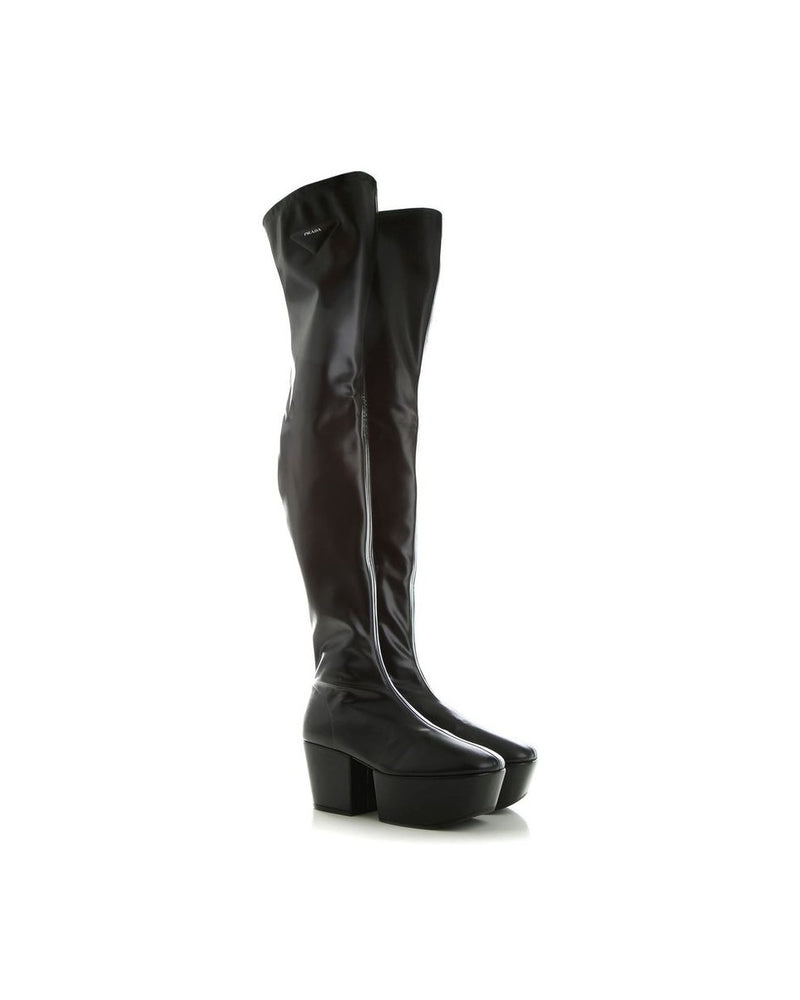 Prada Black Calfskin Over The Knee Boots Glam Steals