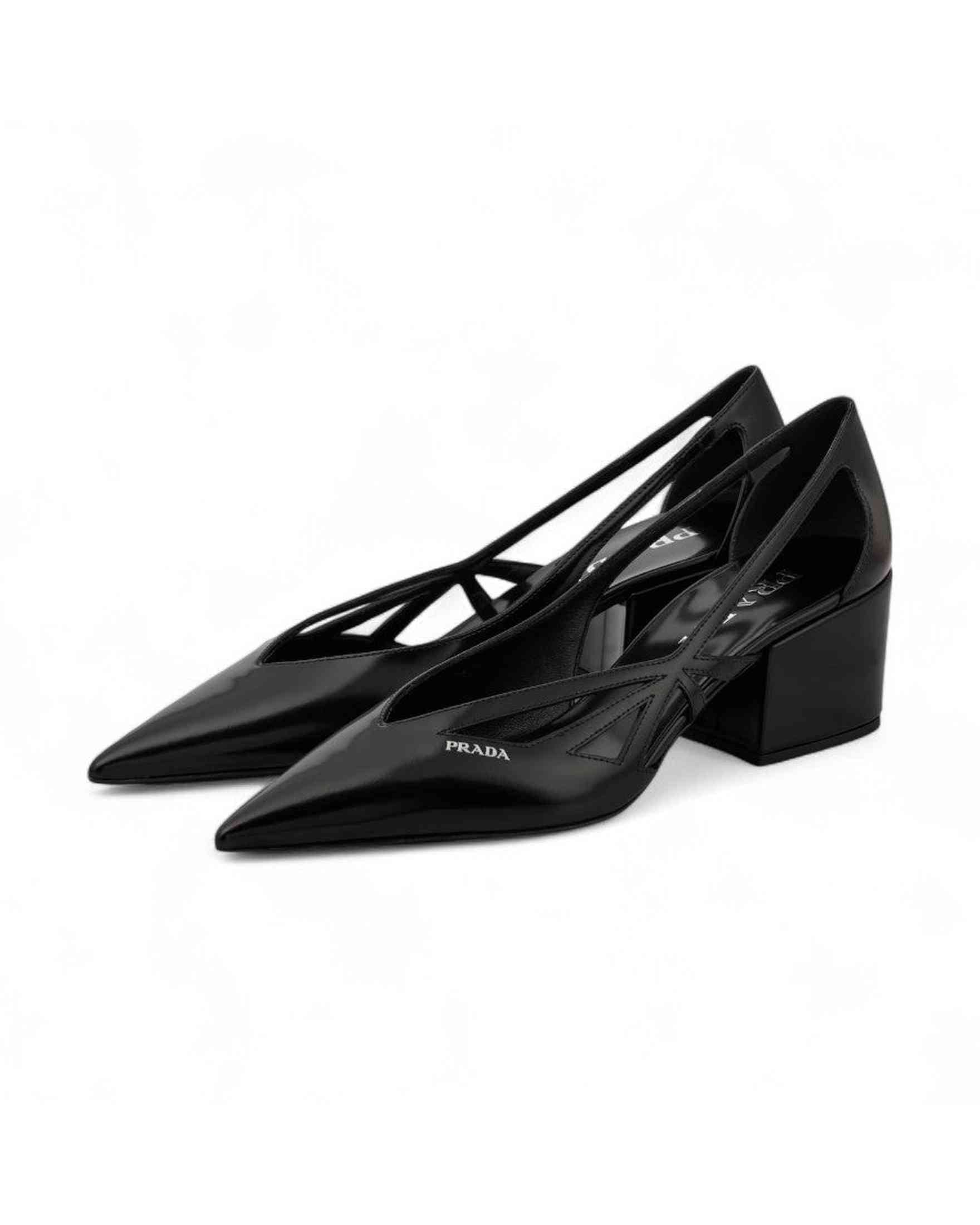 Prada Black Leather Cut Out Pumps 55 Glam Steals