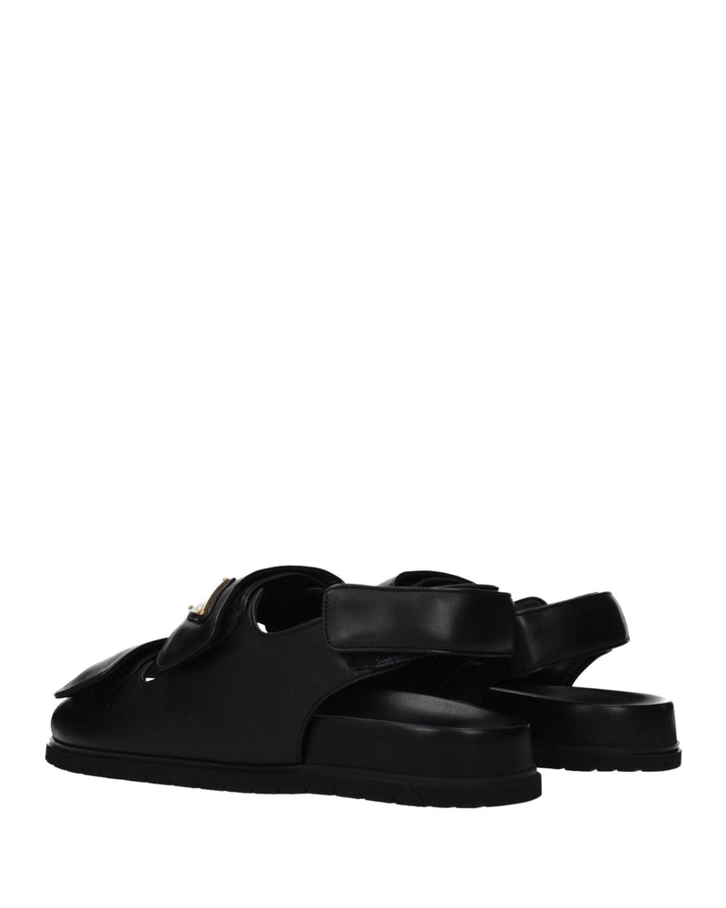 Prada Black Leather Flat Sandals 