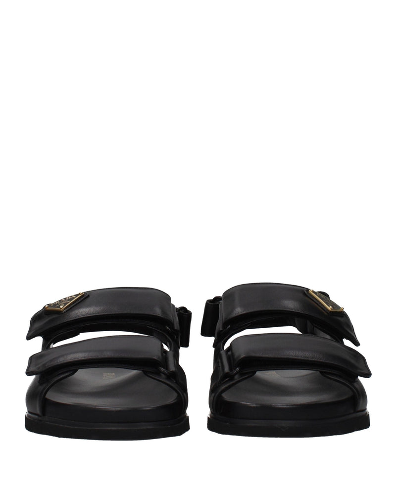 Prada Black Leather Flat Sandals 
