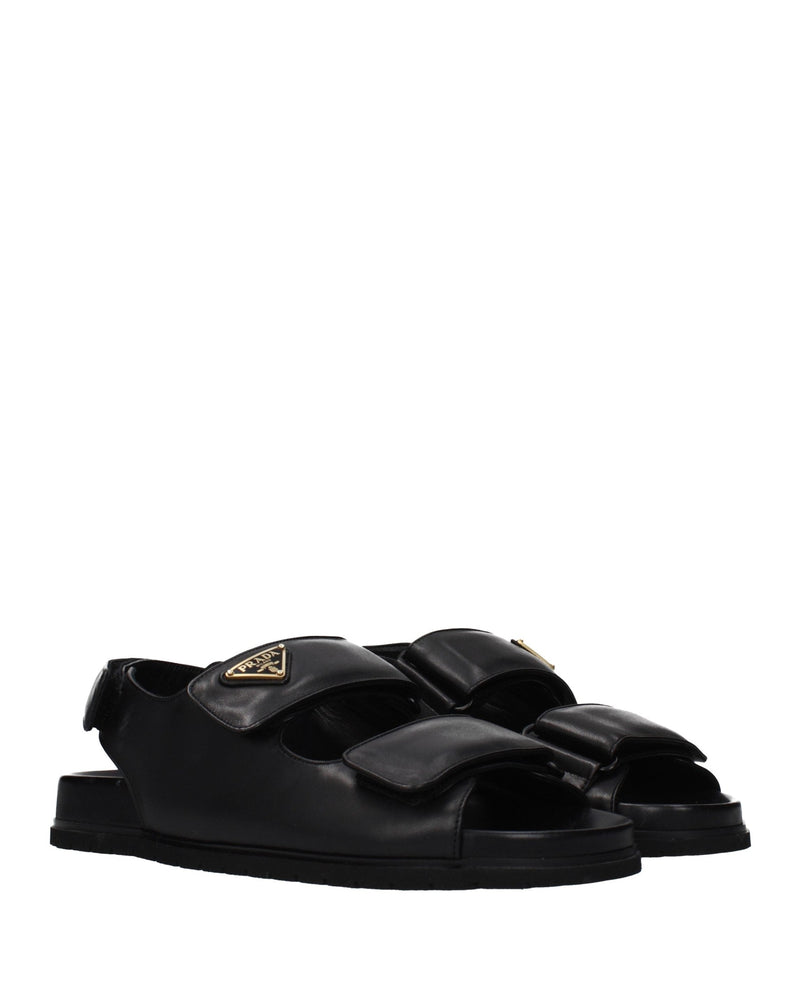 Prada Black Leather Flat Sandals 