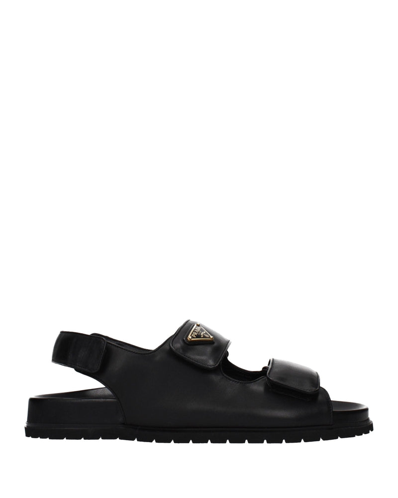 Prada Black Leather Flat Sandals 