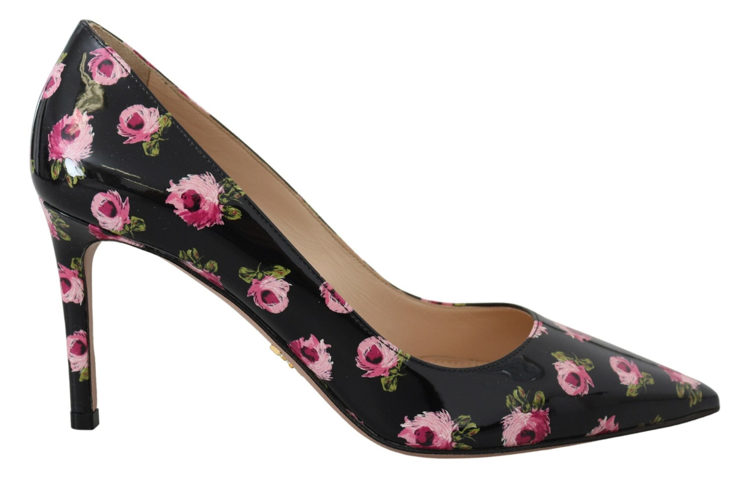 Prada Black Leather Floral Heels Stilettos Pumps Glam Steals