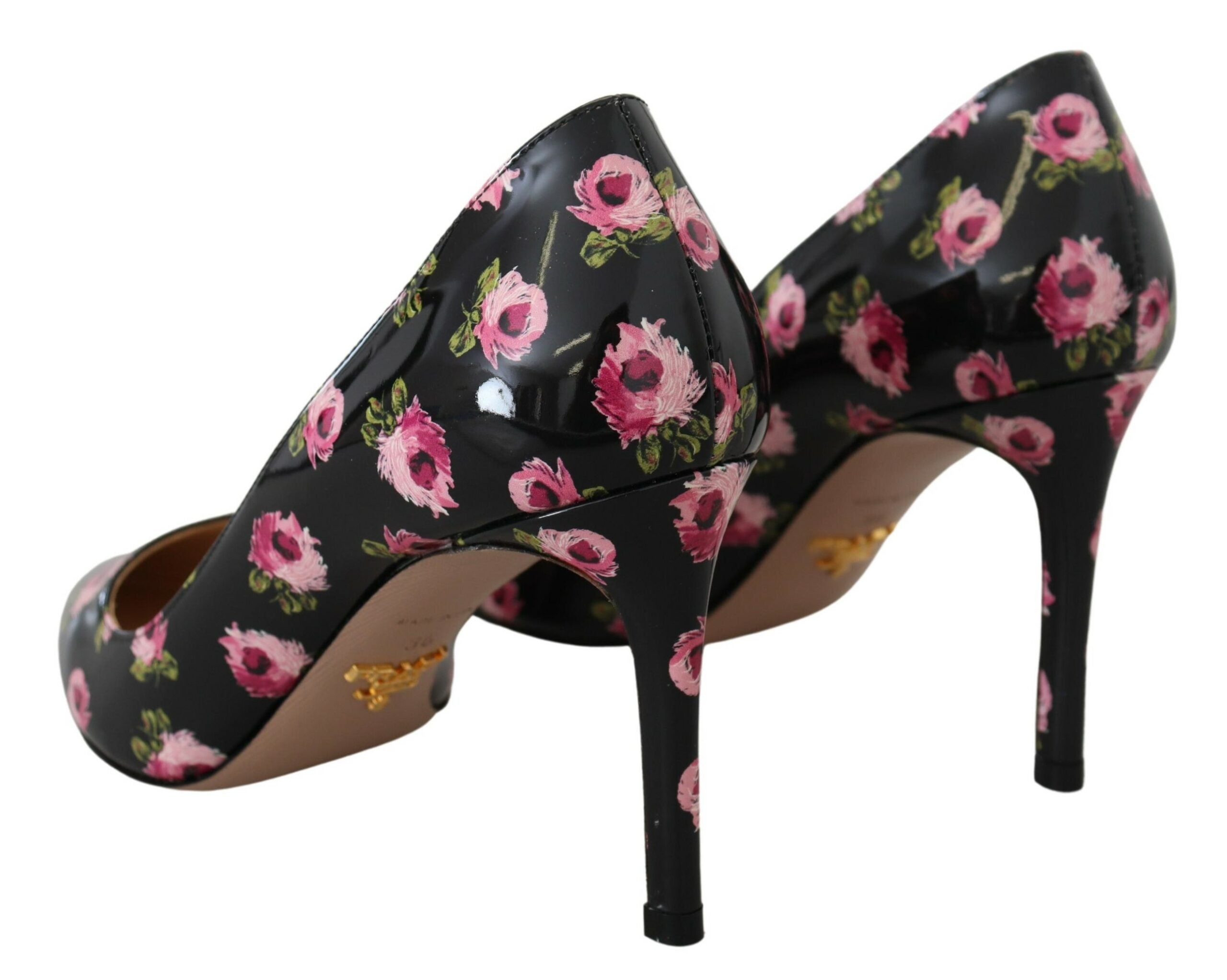 Prada Black Leather Floral Heels Stilettos Pumps Glam Steals