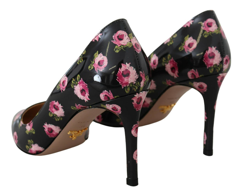 Prada Black Leather Floral Heels Stilettos Pumps Glam Steals