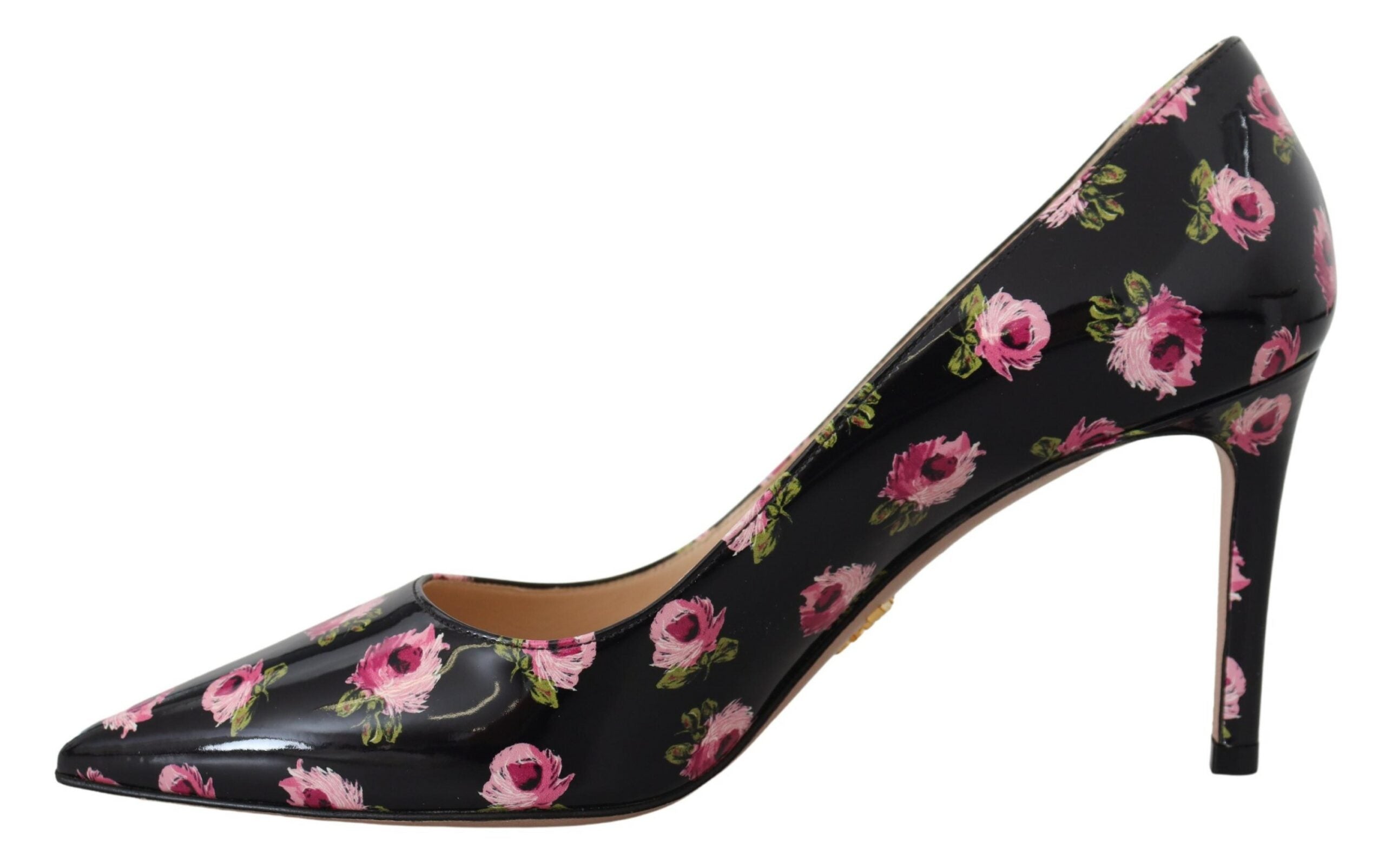 Prada Black Leather Floral Heels Stilettos Pumps Glam Steals