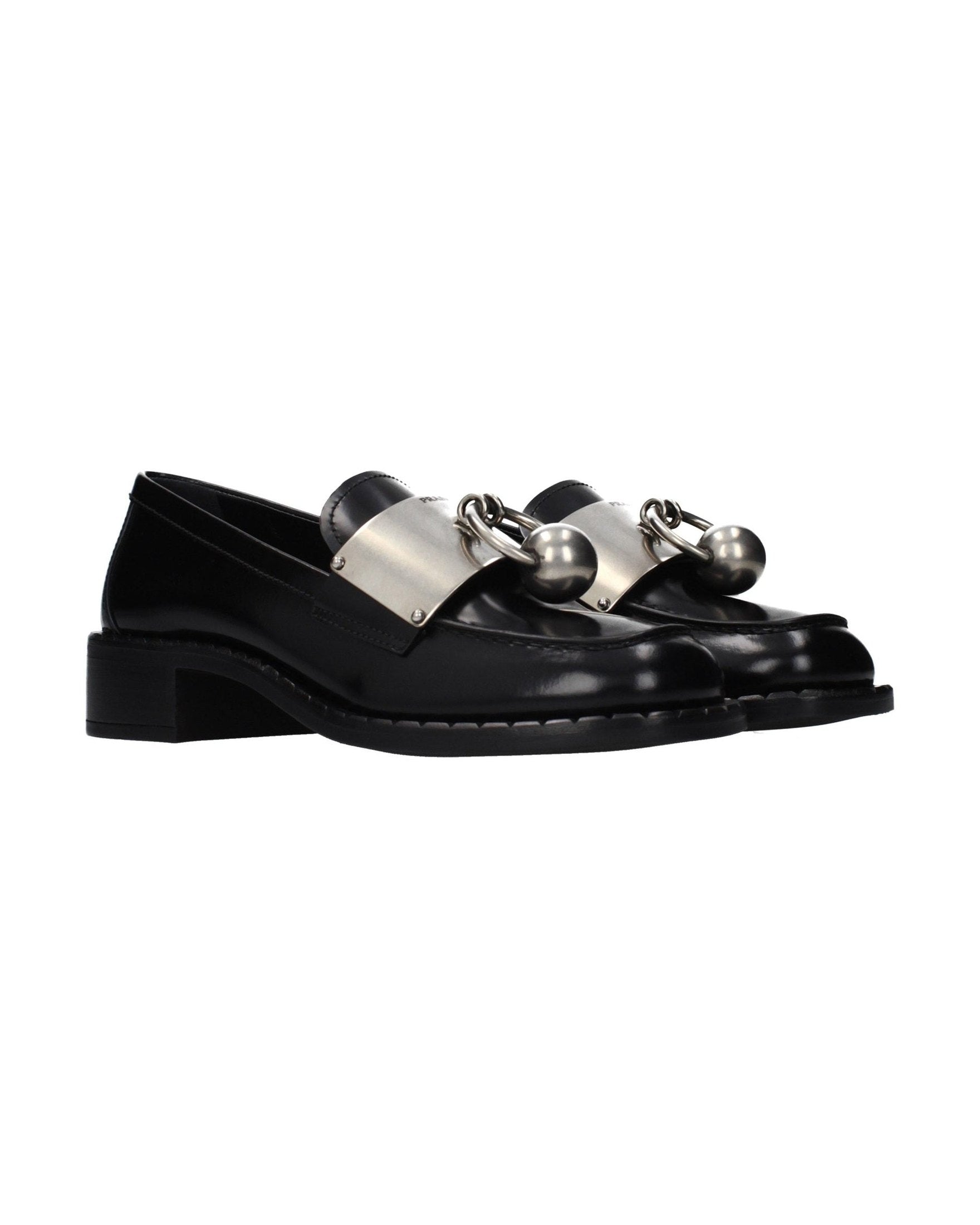 Prada Black Leather Slip On Loafers 