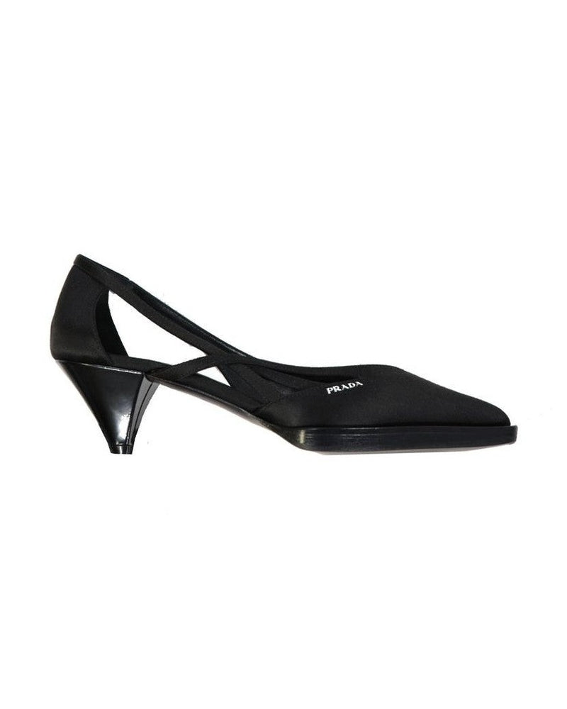Prada Black Silk Mid Heel Pumps 