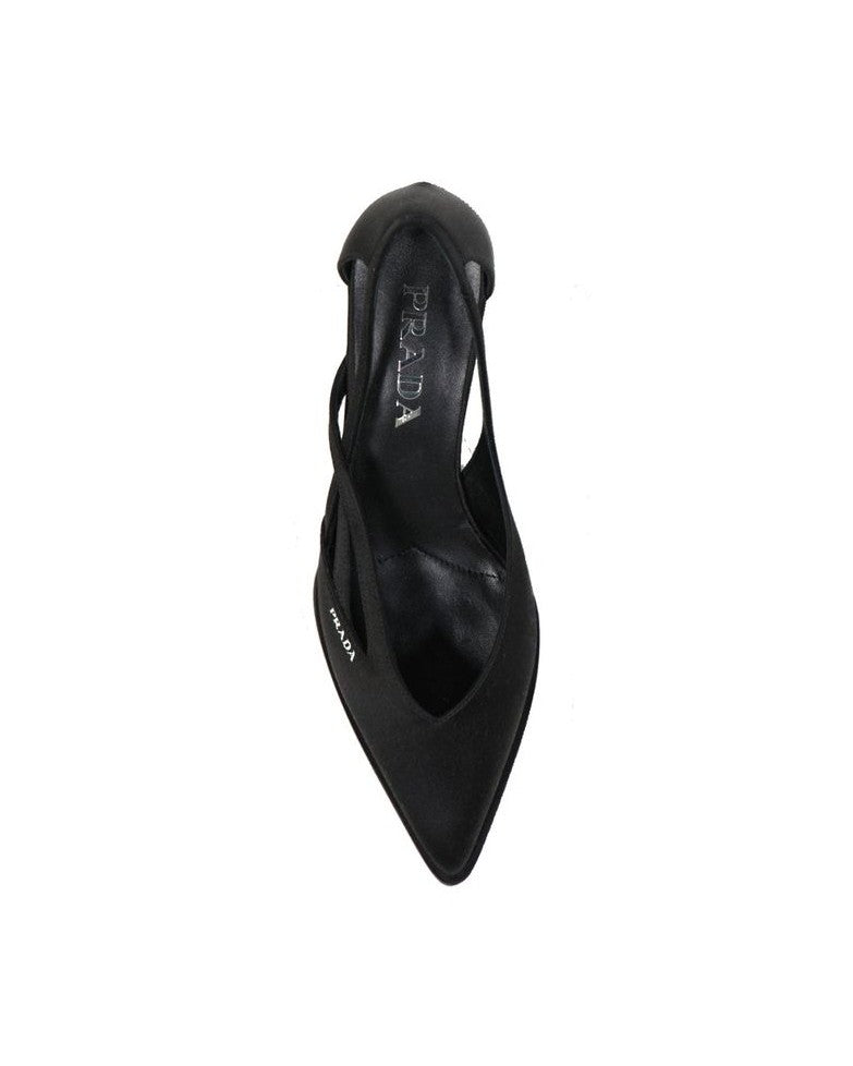 Prada Black Silk Mid Heel Pumps 