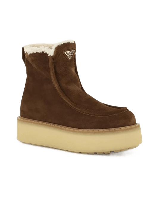 Prada Brown Calf Leather Bos Taurus Ankle Boots Glam Steals