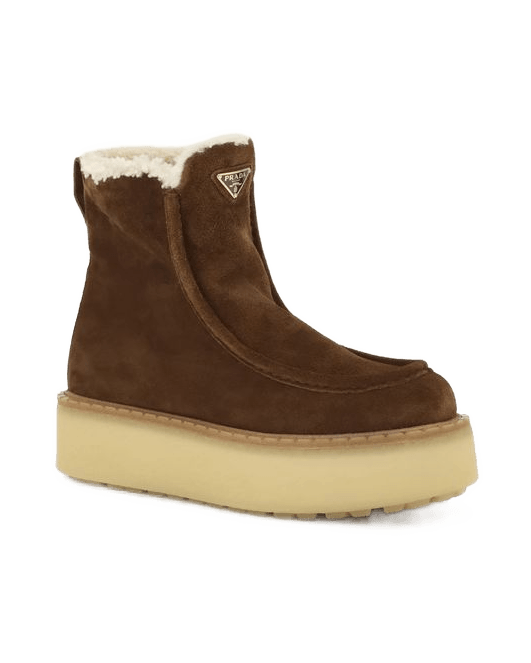 Prada Brown Calf Leather Bos Taurus Ankle Boots Glam Steals