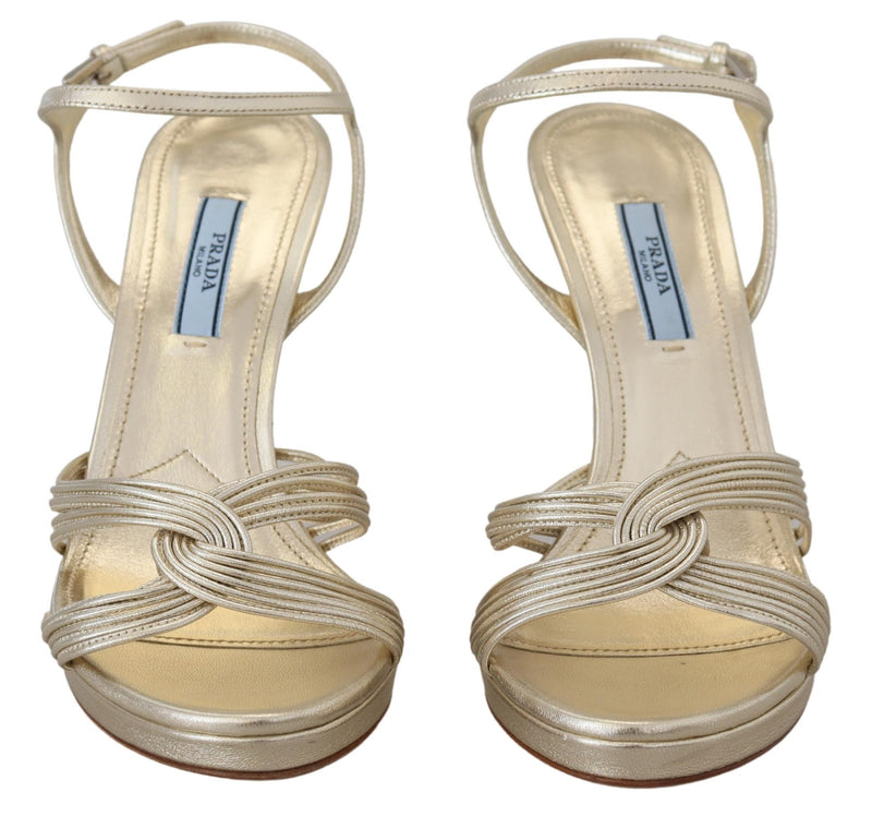 Prada Gold Leather Sandals Ankle Strap Heels Glam Steals