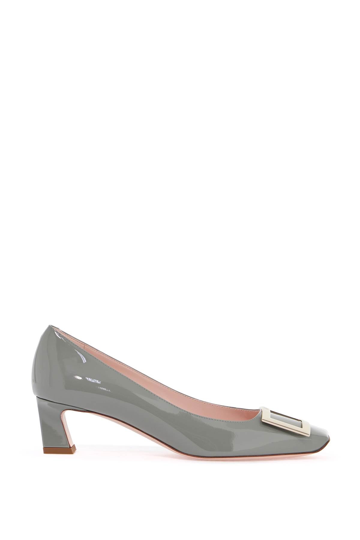 Roger Vivier Glossy Calfskin Pumps With Square Wide Grey Heel