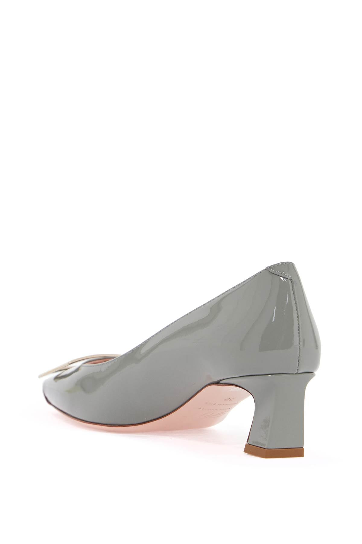Roger Vivier Glossy Calfskin Pumps With Square Wide Grey Heel