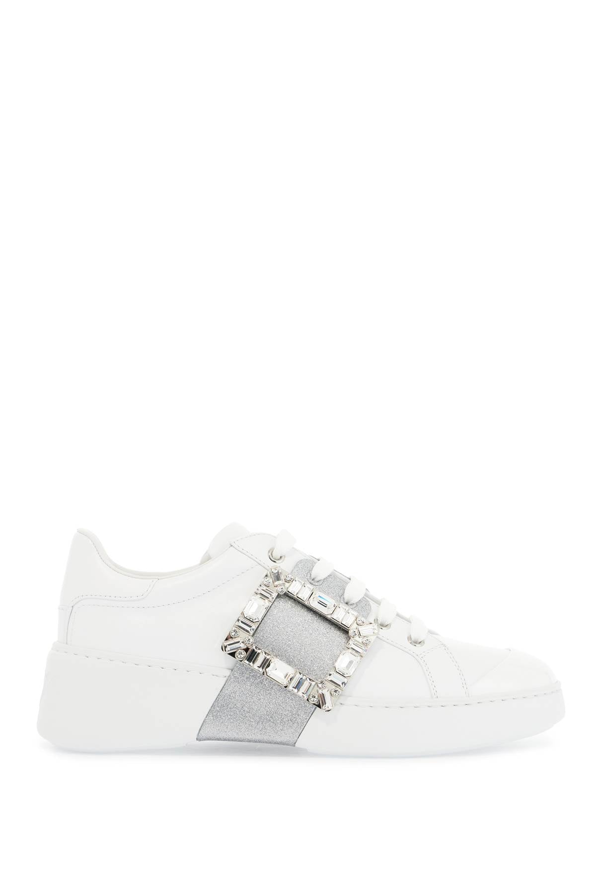 Roger Vivier Viv Skate Sneakers With Rhinestone White Buckles